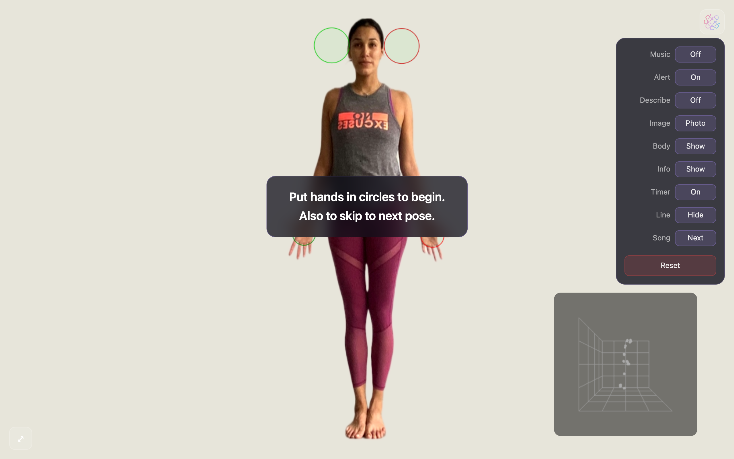 A MYOGAI session scoring a yoga pose in real time