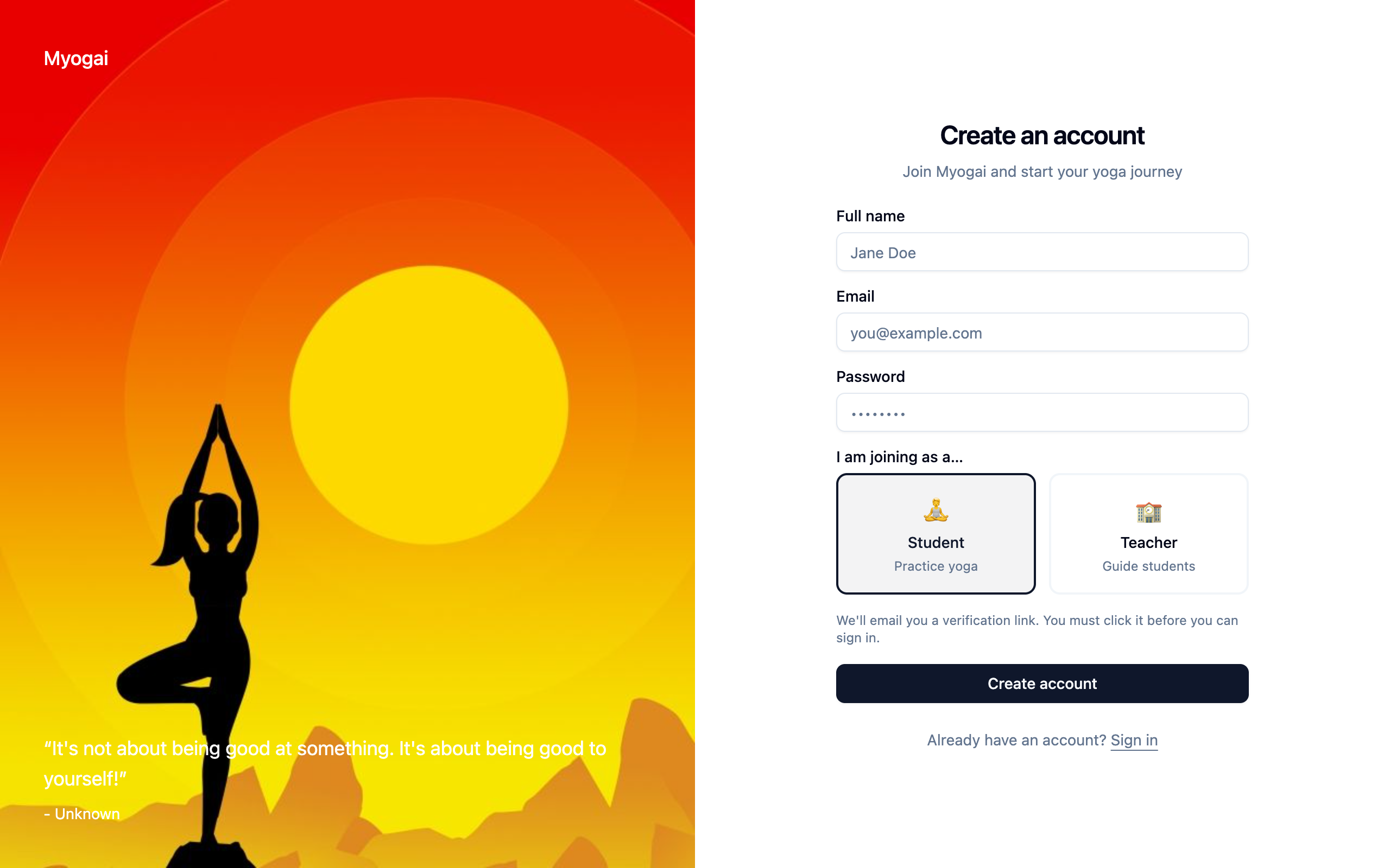 The MYOGAI sign-up form
